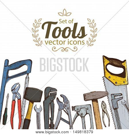 Set of repair tools icons. Vector stock illustration.