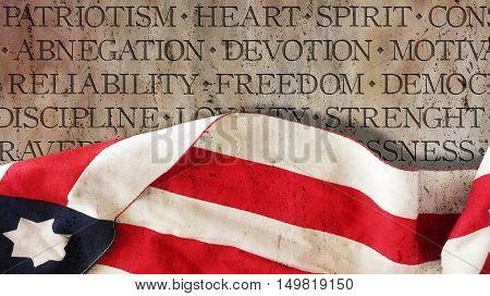 Qualities of a good soldier written on a wall. Stars and Stripes