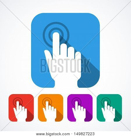 Vector click hand icons isolated on with background. Creative touch screen icons. 5 different colors.