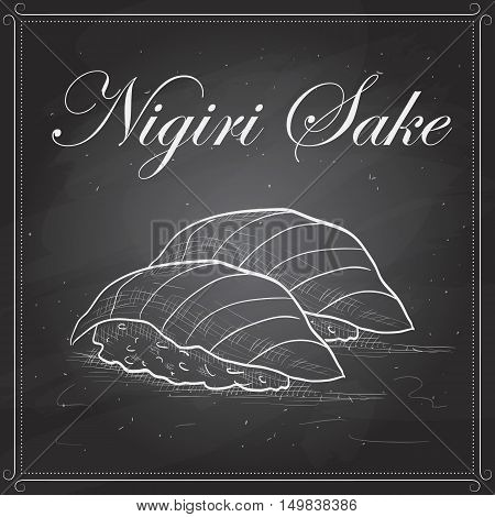 Vector sushi sketch, Nigiri Sake on a blackboard