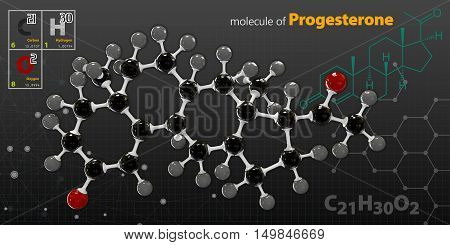 Illustration Of Progesterone Molecule Isolated Black Background