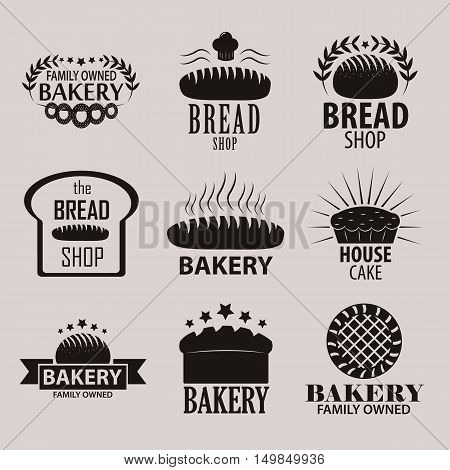 Set of bakery or cakery and bread shop logos, badges, labels and design elements.