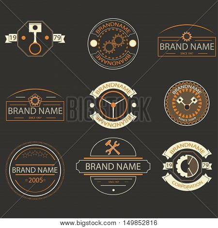 Retro vintage logo brands logobusiness signs. Labels mechanism badges and objects.