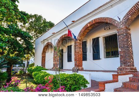 SANTO DOMINGO, DOMINICAN REPUBLIC - JANUARY 29, 2016: Virreinal Alcazar Museum of Ministry of Culture. Spanish Square, Colonia Zone.