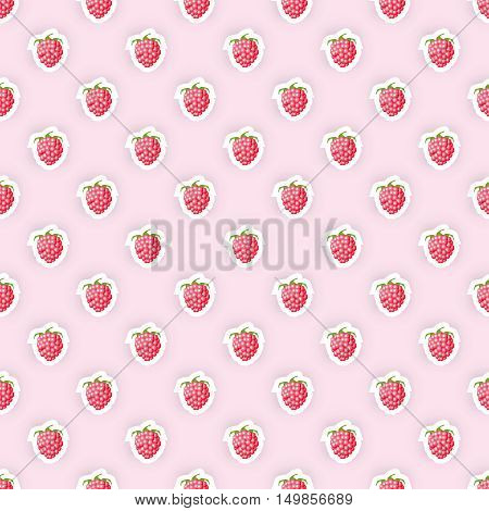 Seamless pattern background with raspberry fruit. Rapberry fruit seamless pattern. Seamless background for packaging design of raspberry fruit products or rapberry taste. Vector illustration