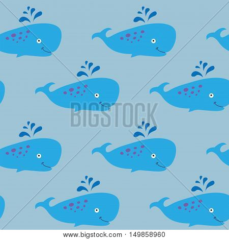 Seamless Texture With Sperm Whales On A Blue Background