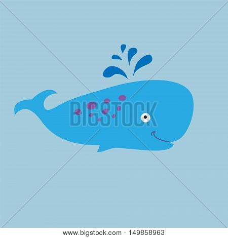 Funny sperm whale on a blue background