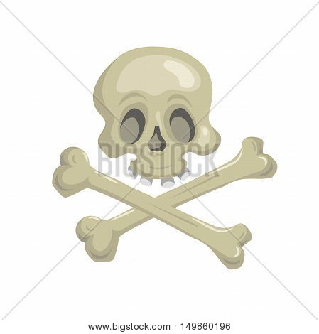Cartoon scull with crossbones. Trendy pirates and halloween party vector icon.