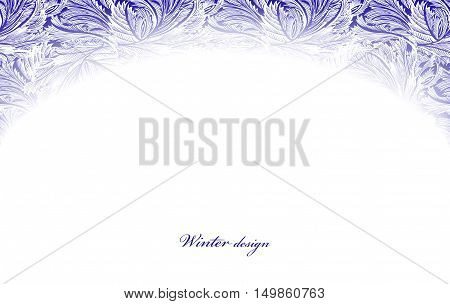 Top part frozen glass decor. Winter holiday blue frost background. Blue, cyan and white horizontal top design banner with snow hoar frost ice for winter holiday template. Vector illustration stock vector.