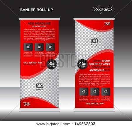 Red roll up banner template, stand template, stand design, banner design, pull up, advertisement, poster flyer design