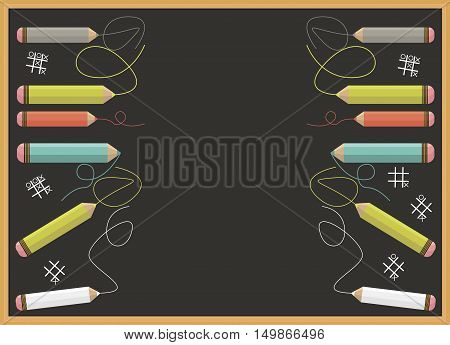 Back to school blackboard with colorful pencils and place for text can be used for your creative designs