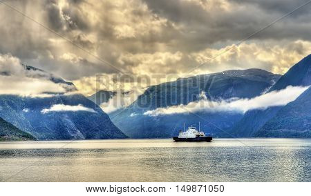 Ferry Mannheller - Fodnes crossing the Sognefjord in Norway