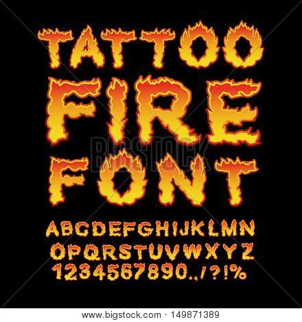 Tattoo Fire Font. Flame Alphabet. Fiery Letters. Burning Abc. Hot Typography. Blaze Lettring