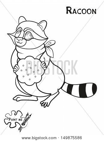 Children's coloring book that says Paint me. Raccoon