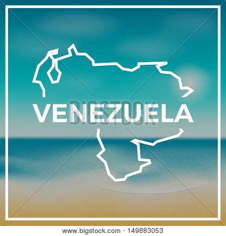 Venezuela, Bolivarian Republic Of Map Rough Outline Against The Backdrop Of Beach And Tropical Sea W