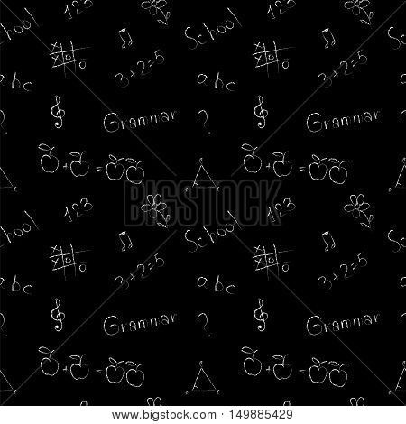 Blackboard elementary school seamless vector pattern with chalk texture.