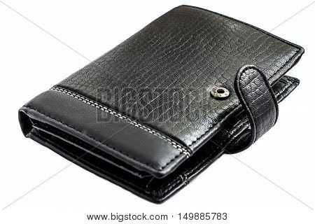 Black wallet Isolated on a white background. Wallet open clasp