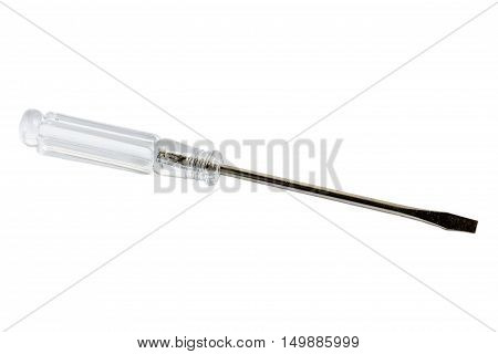 Screwdriver with a transparent handle on the white background