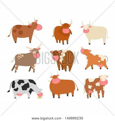 Cartoon cow action - cute lovely heifer vector.