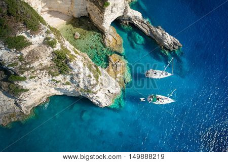 Sailboats in a beautiful bay, Paxos island, Greece