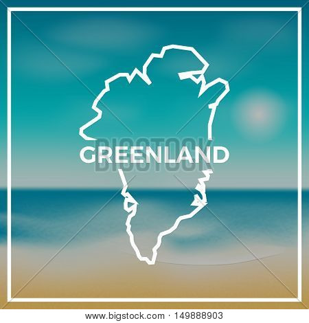 Greenland Map Rough Outline Against The Backdrop Of Beach And Tropical Sea With Bright Sun.