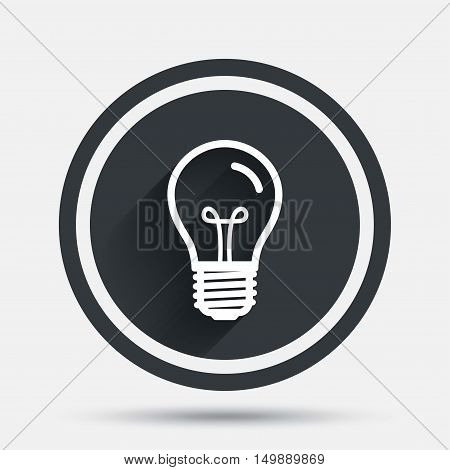 Light bulb icon. Lamp E27 screw socket symbol. Illumination sign. Circle flat button with shadow and border. Vector