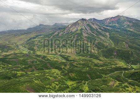 Kronotsky Nature Reserve on Kamchatka Peninsula. View from the helicopter.