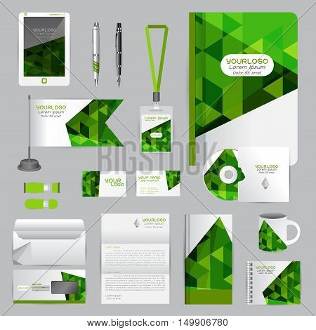 White identity template with origami elements. Vector company style for brandbook guideline and Pens mugs CDs books business cards letterhead flag Card Portfolio employees Tablet