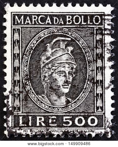 ITALY - CIRCA 1959: A revenue stamp printed in Italy shows sculpture, circa 1959.