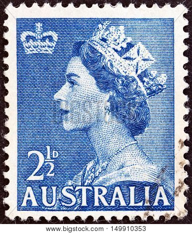 AUSTRALIA - CIRCA 1953: A stamp printed in Australia shows Queen Elizabeth II, circa 1953.