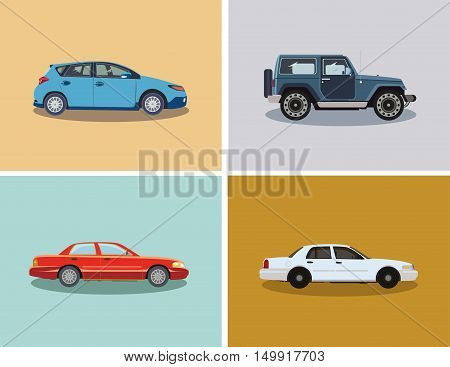 The selection of different cars. Vector illustration.