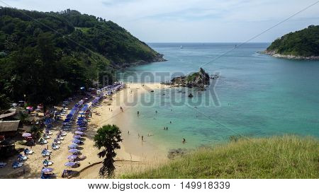 a view of Yanui Beach and Koh Kaeo Noi on Phuket island Andaman Sea in South of Thailand.