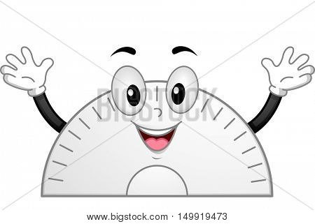 Mascot Illustration of a Happy and Enthusiastic Protractor Waving Its Hands