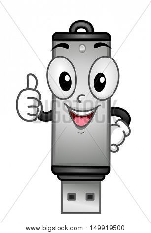 Illustration of a Data Storage Mascot Featuring a Happy Flash Drive Giving a Thumbs Up