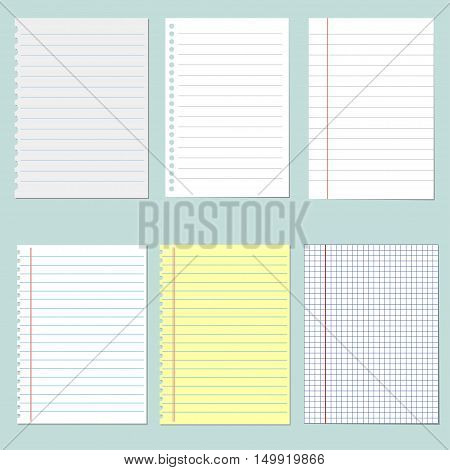 Set of different notebook paper. Vector illustration