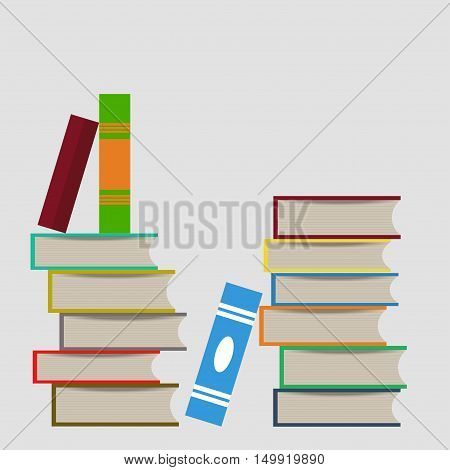 Stacks of books of different colors, sizes and shapes. Flat design style. Vector