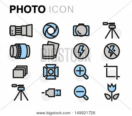 Vector flat line photo icons set on white background