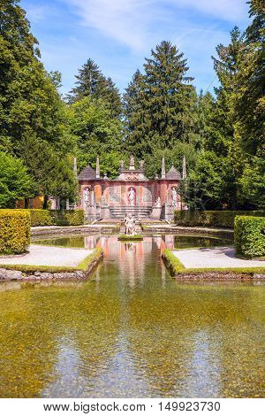 Beautiful Fountain Hellbrunn, Salzburg, Austria.  Vertical composition
