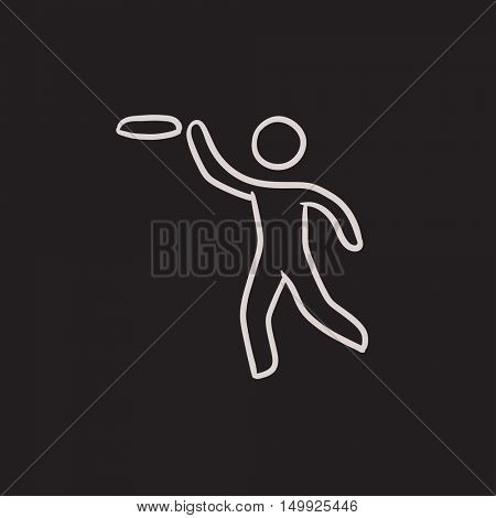 Man with flying disc vector sketch icon isolated on background. Hand drawn Man with flying disc icon. Man with flying disc sketch icon for infographic, website or app.