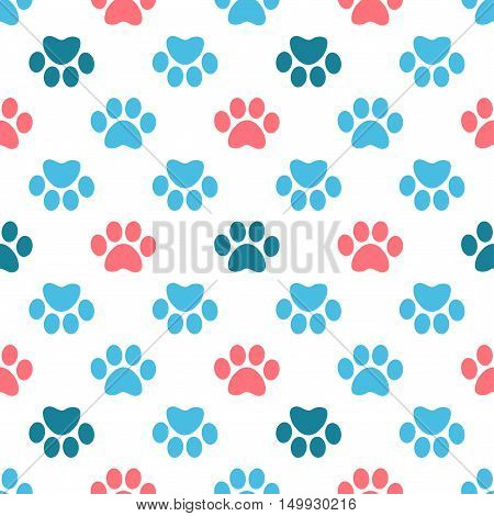 Cat Paw Print. Vector seamless pattern. Endless texture can be used for wallpaper, printing on fabric, paper, scrapbooking.