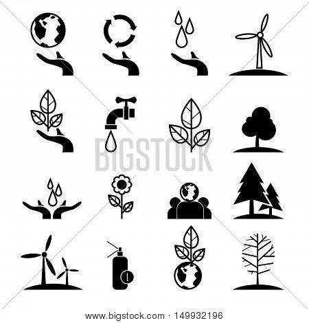 save energy and environment concept icons set green concept globe with hand represent enery saving and love the earth illustration concept