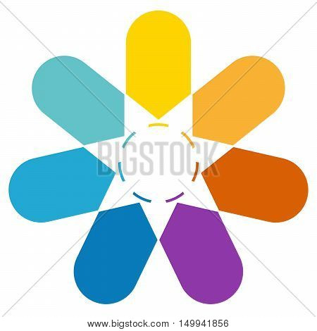 Template for infographic 7 positions Color Arrows arranged in circle pointing inside the circle.