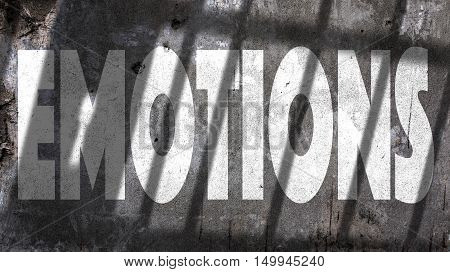 Emotions Written On A Wall With Jail Bars Shadow.