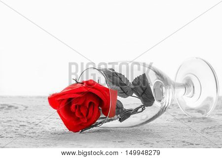 Roses are red wine glass. Concept of love.