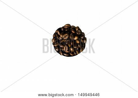 Coffee beans in a white background disposed in a circle