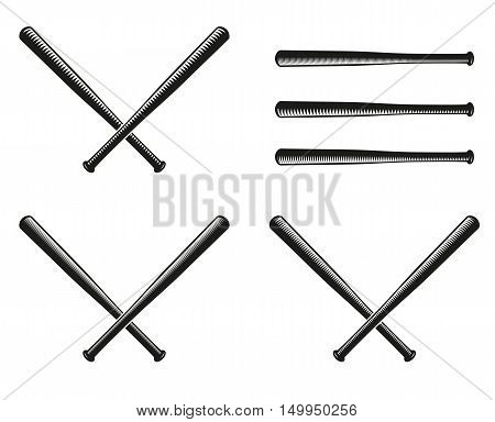 Isolated abstract black color crossed baseball bats logo set American sport equipment logotype. National game icon. Vector baseball bats llustration