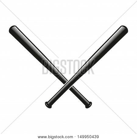 Isolated abstract black color crossed baseball bats logo. American sport equipment logotype. National game icon. Vector baseball bats llustration