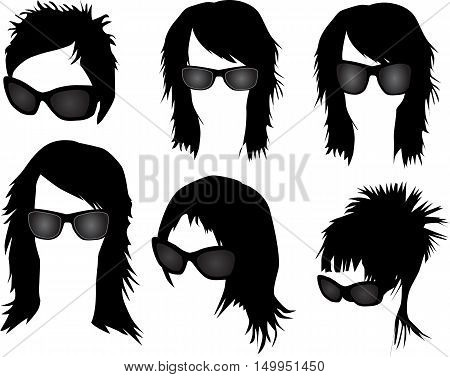 Women's fashion - hair and glasses, Black silhouettes.