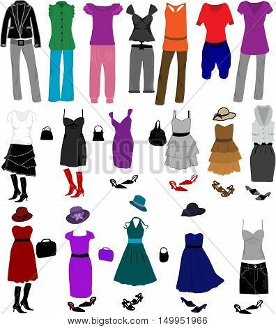 Evening dresses and accessories . Vector ilustration.