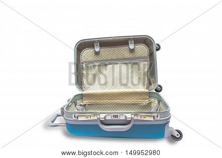 Suitcases are open isolated with clipping path.